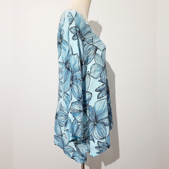 Made in Italy Womans Blue Tropical 100% Cotton Tunic Top Beach Cover-up One Size - Picture 4 of 11